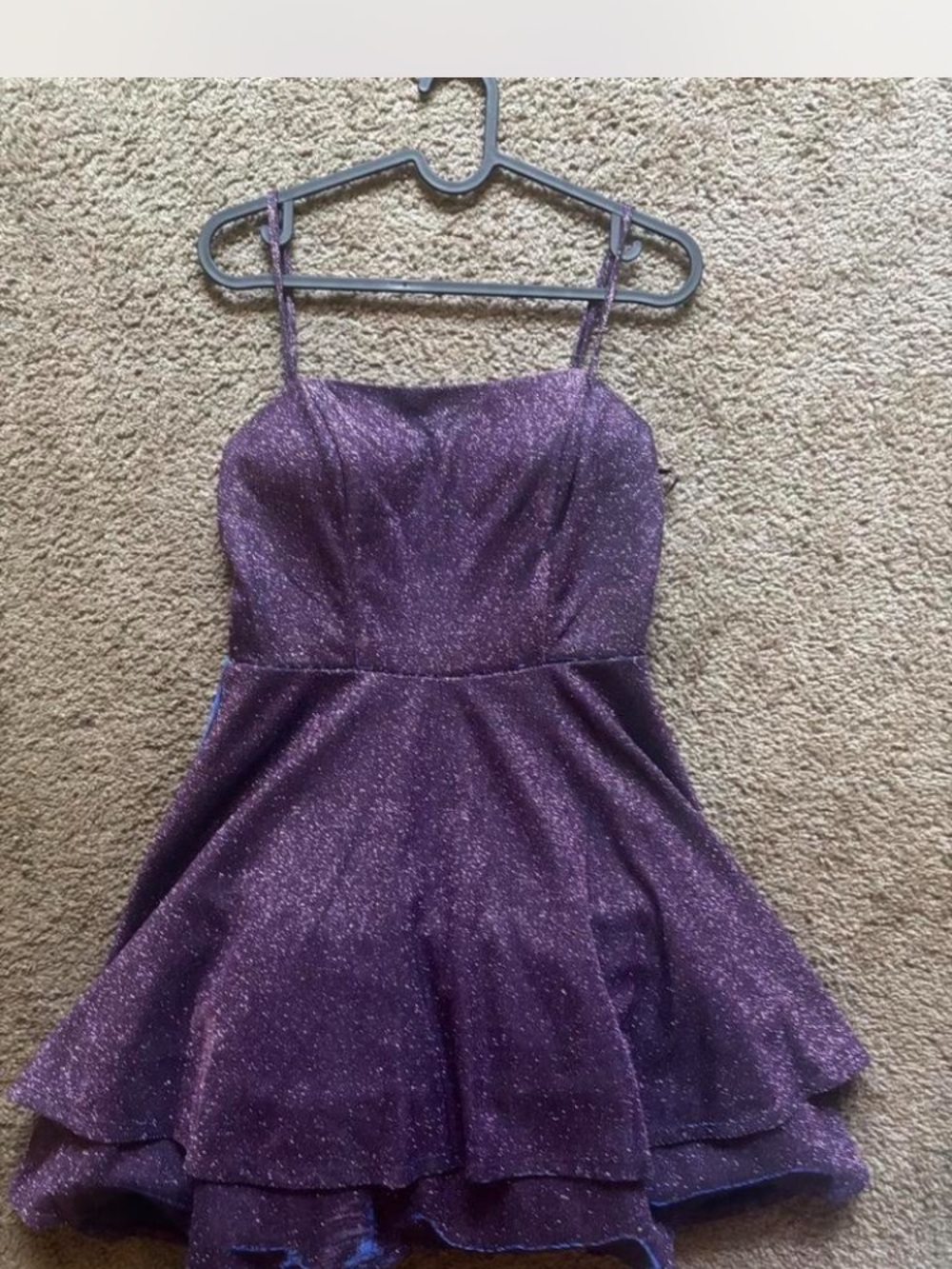 Glitter Spaghetti-Strap Purple Prom Dress